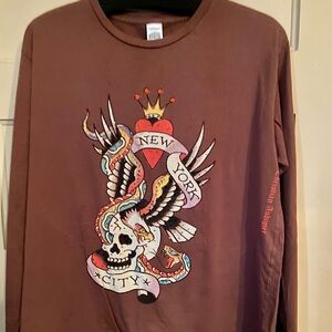 Ed Hardy Brown Tee with Graphic Design